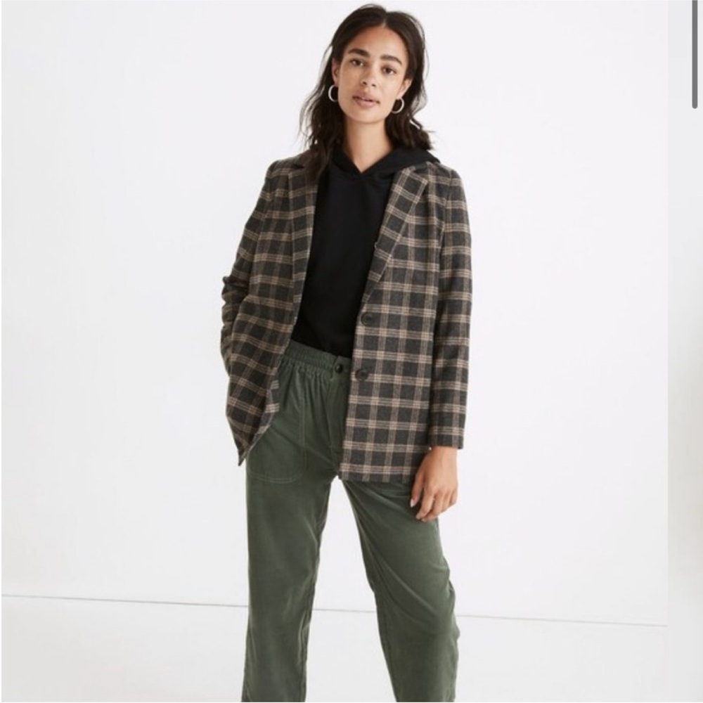 Madewell Plaid Oversized Blazer Dorset Windowpane Wool Gray Brown Size Xxl - Picture 5 of 13